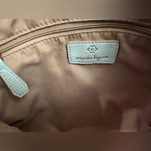 Nanette Lepore Woven Straw Wristlet Pouch - Mint Green Trim Summer Clutch - Picture 4 of 11